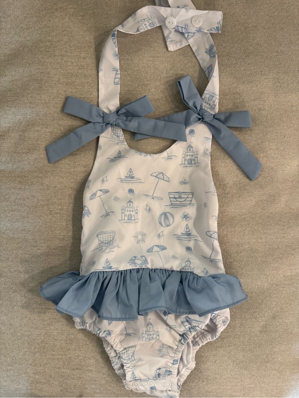 Baby Girl Blue Seaside Ruffle Swimsuit